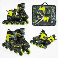 Ролики 27300-М Best Roller /розмір 34-37/ колір – ЖОВТИЙ (6) колеса PU, ПЕРЕДНЄ КОЛЕСО СВІТЛО, устілка 21.5-24 см, d колес – 7 см, в сумці